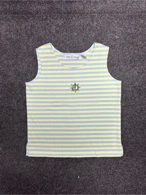 Vintage Needle & Threads Tank Top Medium Blue Yellow Striped Sailboat Nautical